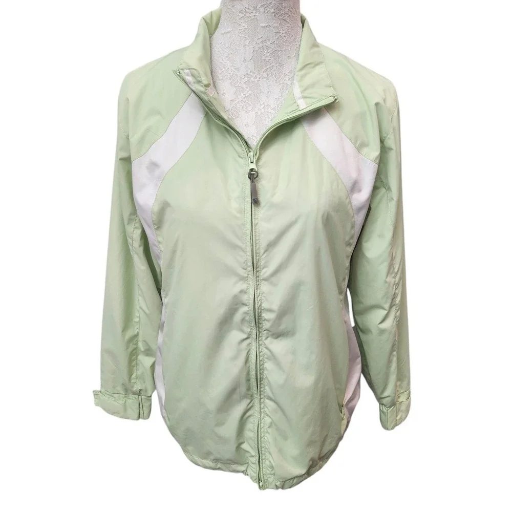 Heritage Cross Women's Windbreaker Jacket M Lime Green White Zip Water Resistant